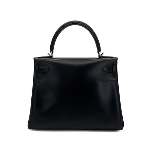 HERMES KELLY 28 RETOURNE BLACK BOXCALF HAND SHOULDER BAG □G SHW 90285750 - PURPOSE