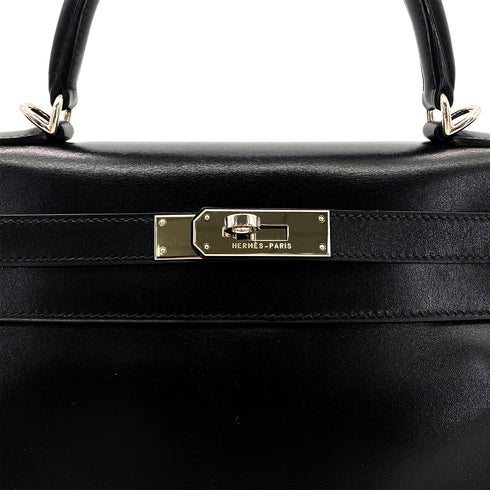 HERMES KELLY 28 RETOURNE BLACK BOXCALF HAND SHOULDER BAG □G SHW 90285750 - PURPOSE