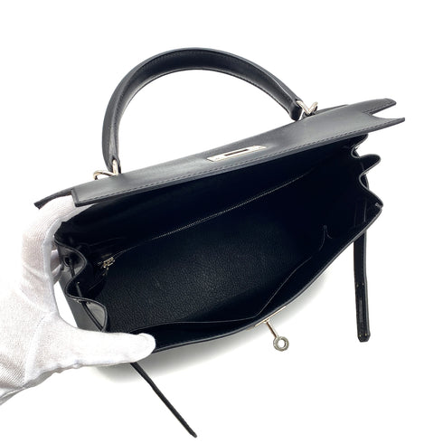 HERMES KELLY 28 RETOURNE BLACK BOXCALF HAND SHOULDER BAG □G SHW 90285750 - PURPOSE