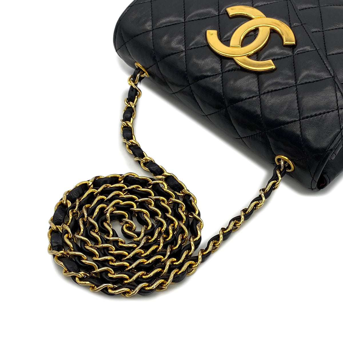 CHANEL VINTAGE MATELASSE BIG COCO CHAIN SHOULDER BAG BLACK LAMB SKIN 90285755