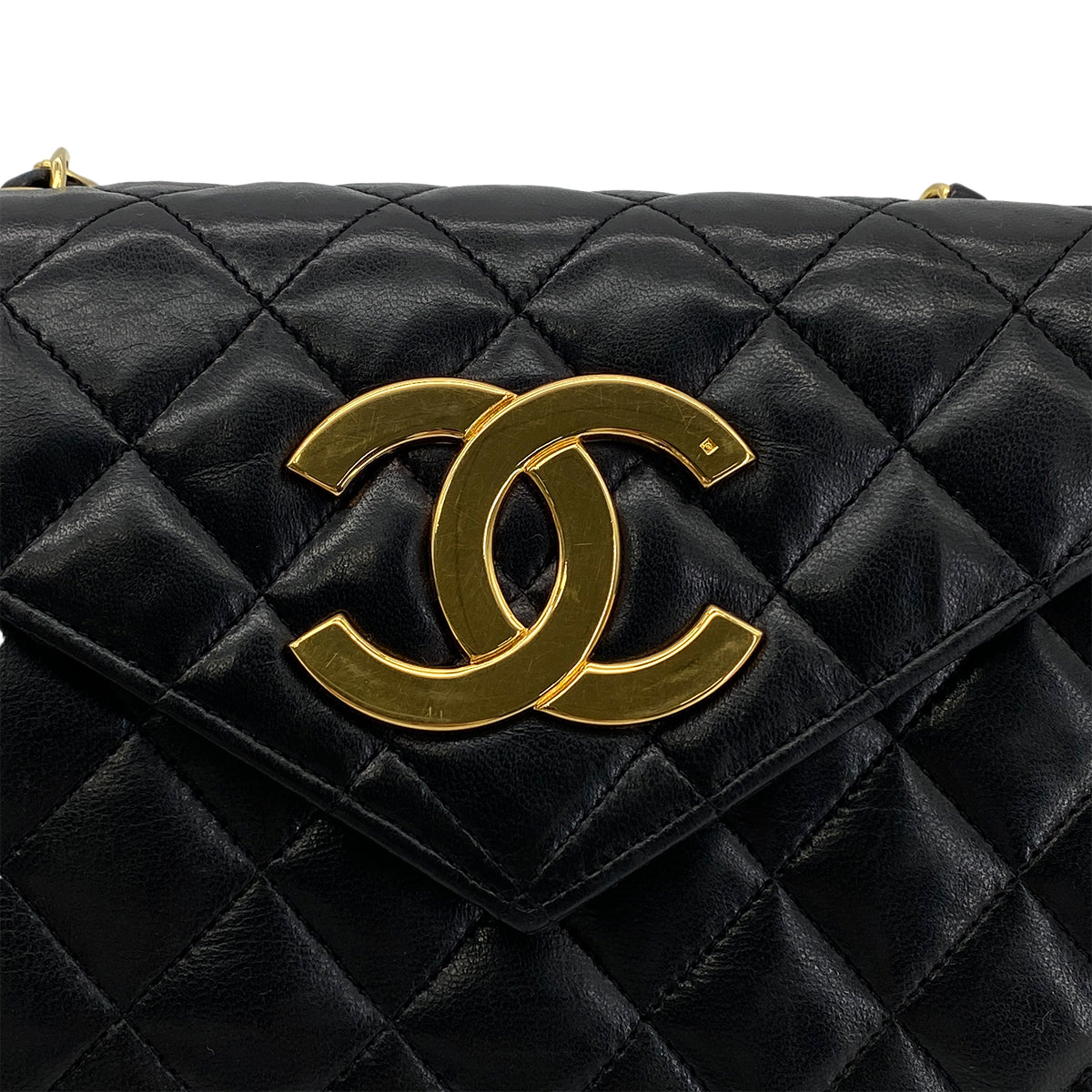 CHANEL VINTAGE MATELASSE BIG COCO CHAIN SHOULDER BAG BLACK LAMB SKIN 90285755