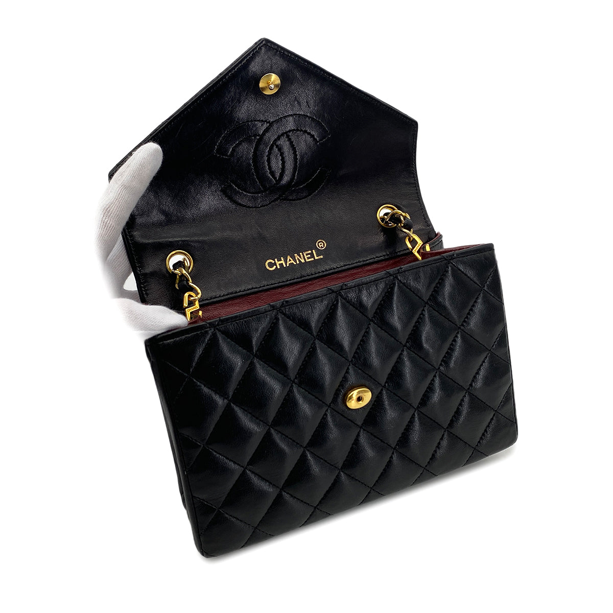 CHANEL VINTAGE MATELASSE BIG COCO CHAIN SHOULDER BAG BLACK LAMB SKIN 90285755