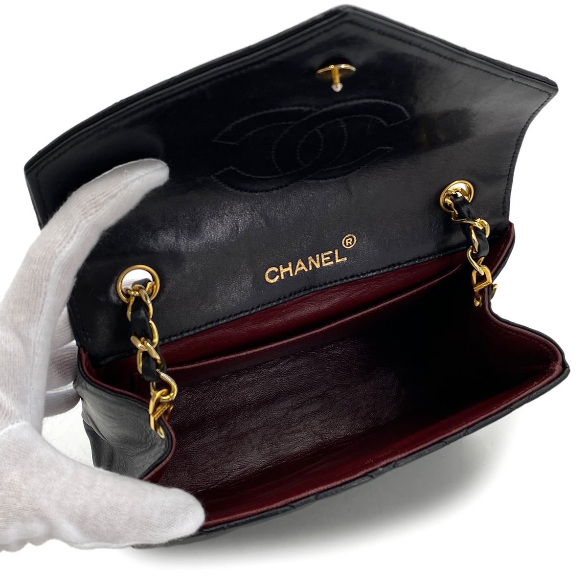 CHANEL VINTAGE MATELASSE BIG COCO CHAIN SHOULDER BAG BLACK LAMB SKIN 90285755