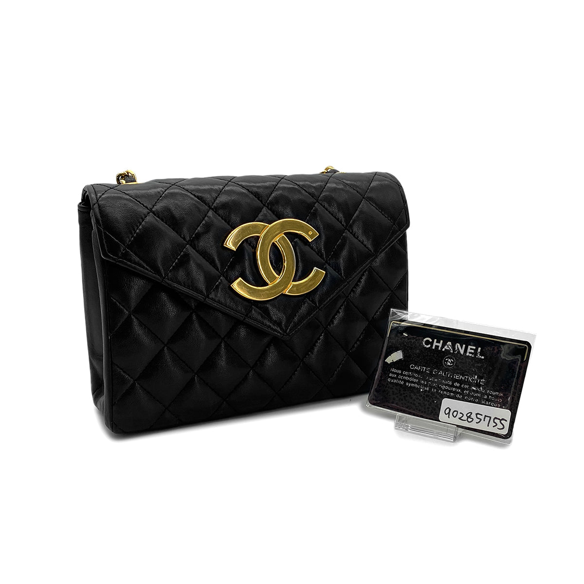 CHANEL VINTAGE MATELASSE BIG COCO CHAIN SHOULDER BAG BLACK LAMB SKIN 90285755