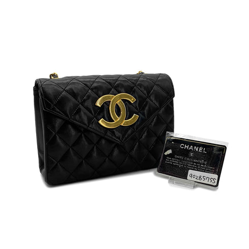 CHANEL VINTAGE MATELASSE BIG COCO CHAIN SHOULDER BAG BLACK LAMB SKIN 90285755 - PURPOSE