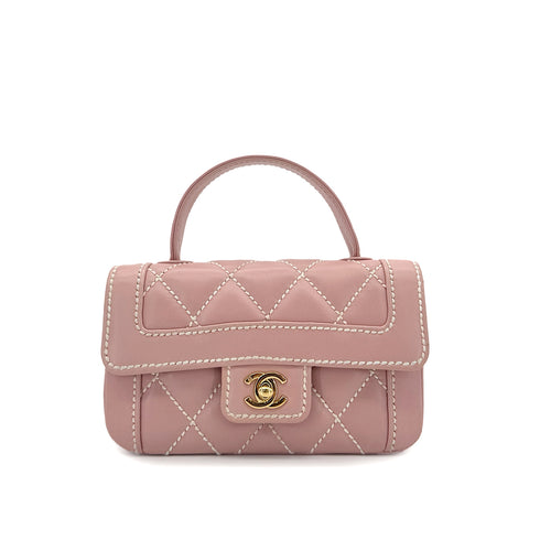 CHANEL VINTAGE WILD STITCH HAND BAG PINK LAMB SKIN 90285756 - PURPOSE
