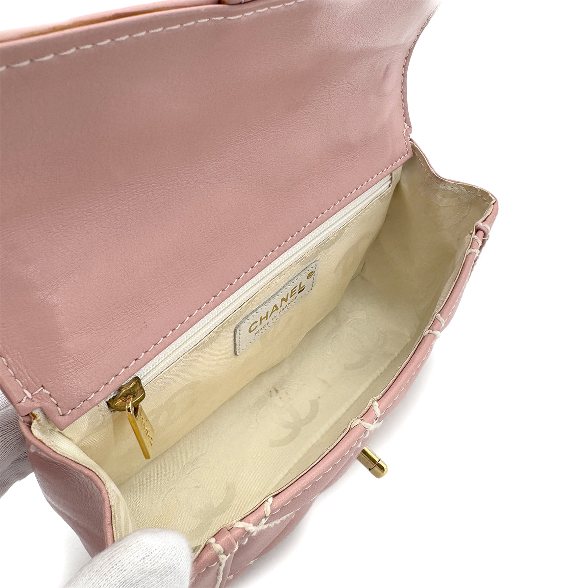 CHANEL VINTAGE WILD STITCH HAND BAG PINK LAMB SKIN 90285756