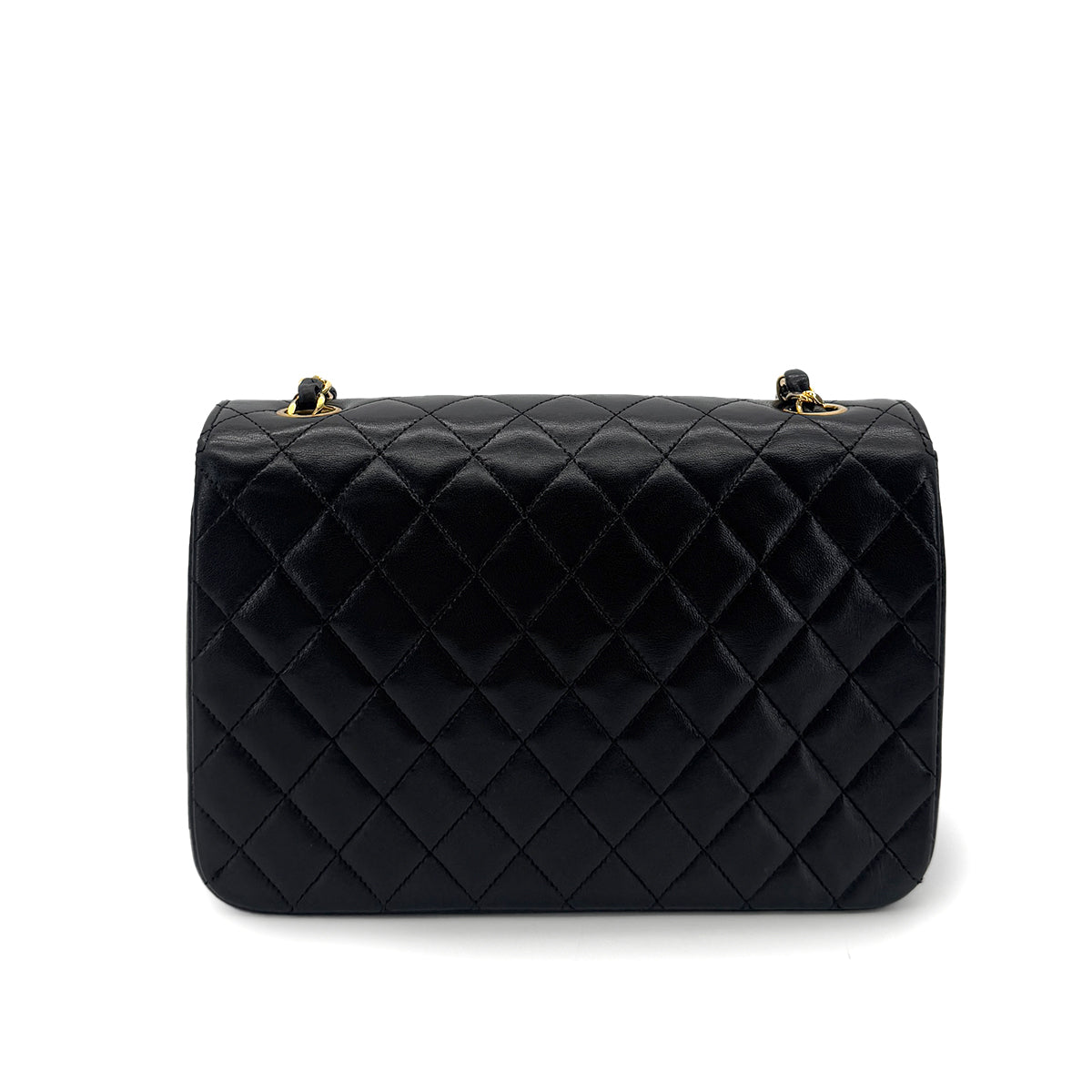 CHANEL VINTAGE MATELASSE HALF MOON CHAIN SHOULDER BAG BLACK LAMB SKIN 90285757