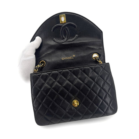 CHANEL VINTAGE MATELASSE HALF MOON CHAIN SHOULDER BAG BLACK LAMB SKIN 90285757 - PURPOSE