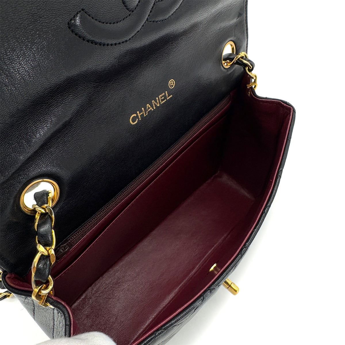 CHANEL VINTAGE MATELASSE HALF MOON CHAIN SHOULDER BAG BLACK LAMB SKIN 90285757