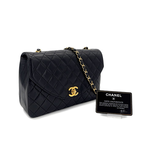 CHANEL VINTAGE MATELASSE HALF MOON CHAIN SHOULDER BAG BLACK LAMB SKIN 90285757 - PURPOSE