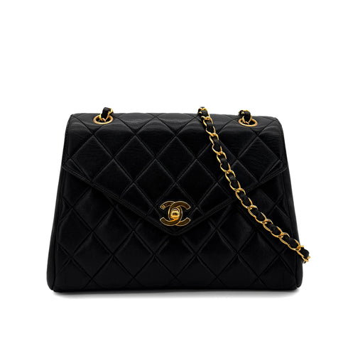 CHANEL VINTAGE MATELASSE TRAPEZOID CHAIN SHOULDER BAG BLACK LAMB SKIN 90285758 - PURPOSE