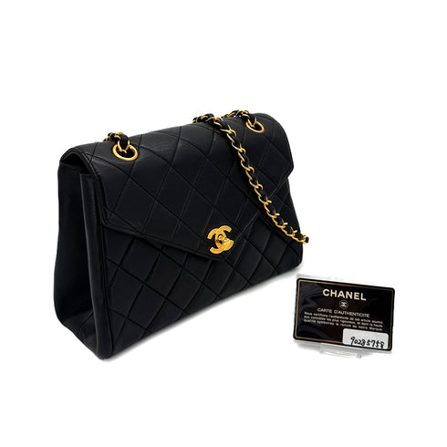 CHANEL VINTAGE MATELASSE TRAPEZOID CHAIN SHOULDER BAG BLACK LAMB SKIN 90285758 - PURPOSE