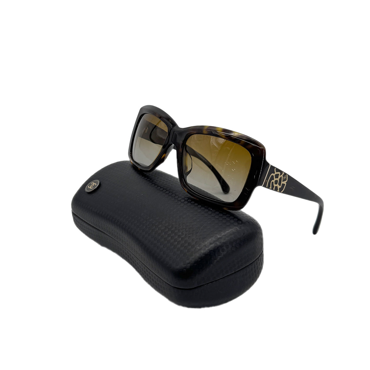 CHANEL VINTAGE SUNGLASSES CAMELLIA COCOMARK BROWN GOLD EYEWEAR 90285768