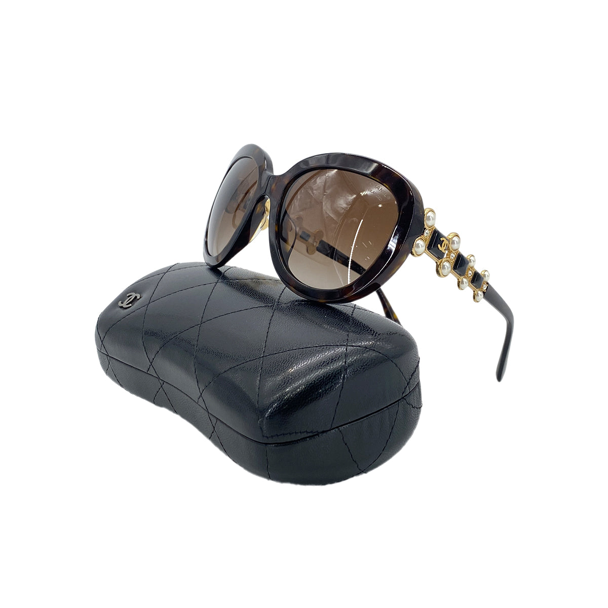 CHANEL SUNGLASSES COCOMARK TORTOISESHELL FAUX PEARL RHINESTONE BROWN EYEWEAR 90285769