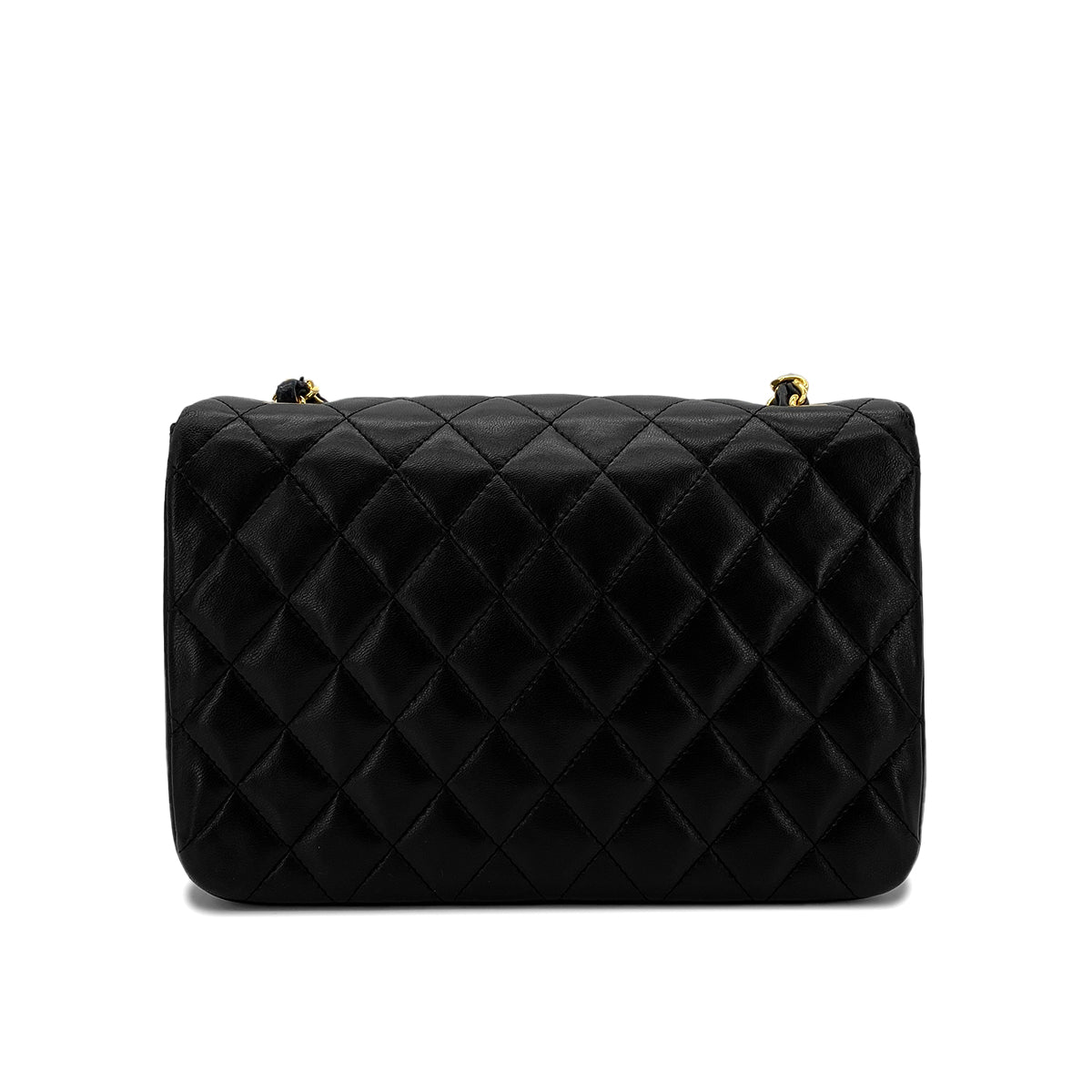 CHANEL VINTAGE MATELASSE HALF MOON CHAIN SHOULDER BAG BLACK LAMB SKIN 90285913