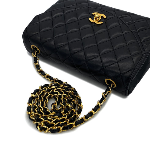 CHANEL VINTAGE MATELASSE HALF MOON CHAIN SHOULDER BAG BLACK LAMB SKIN 90285913 - PURPOSE