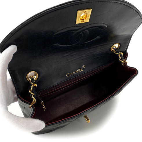 CHANEL VINTAGE MATELASSE HALF MOON CHAIN SHOULDER BAG BLACK LAMB SKIN 90285913 - PURPOSE