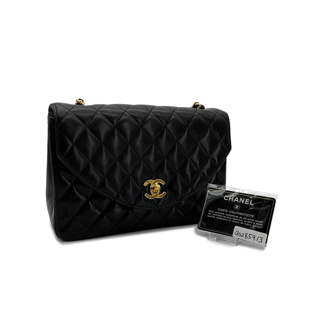 CHANEL VINTAGE MATELASSE HALF MOON CHAIN SHOULDER BAG BLACK LAMB SKIN 90285913