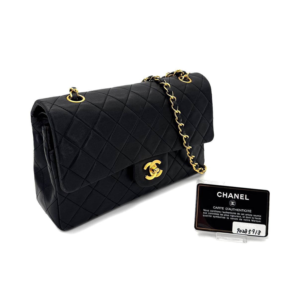 CHANEL VINTAGE CLASSIC FLAP MEDIUM CHAIN SHOULDER BAG BLACK LAMB SKIN 90285918