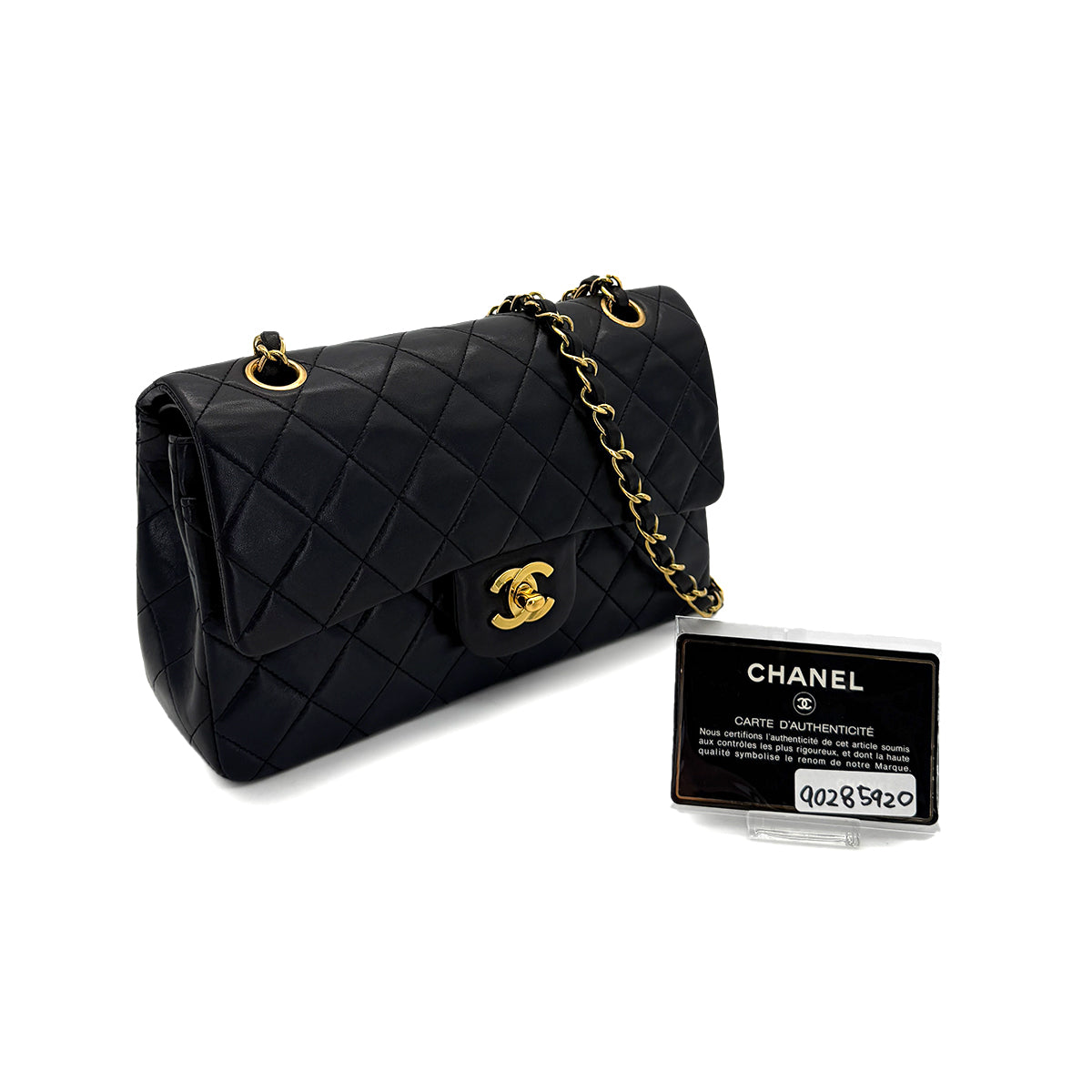 CHANEL VINTAGE CLASSIC FLAP SMALL CHAIN SHOULDER BAG BLACK LAMB SKIN 90285920