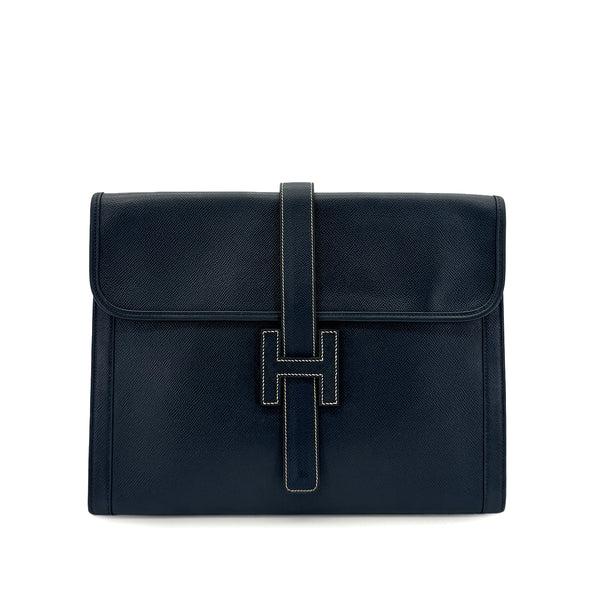 HERMES JIGE GM CLUTCH BAG BLUE INDIGO COUCHEVEL 90285922 - PURPOSE