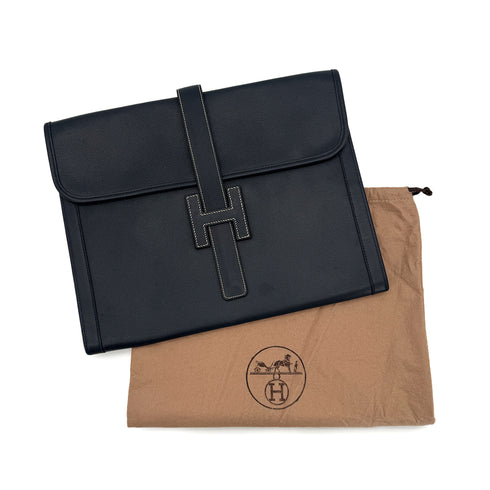 HERMES JIGE GM CLUTCH BAG BLUE INDIGO COUCHEVEL 90285922 - PURPOSE