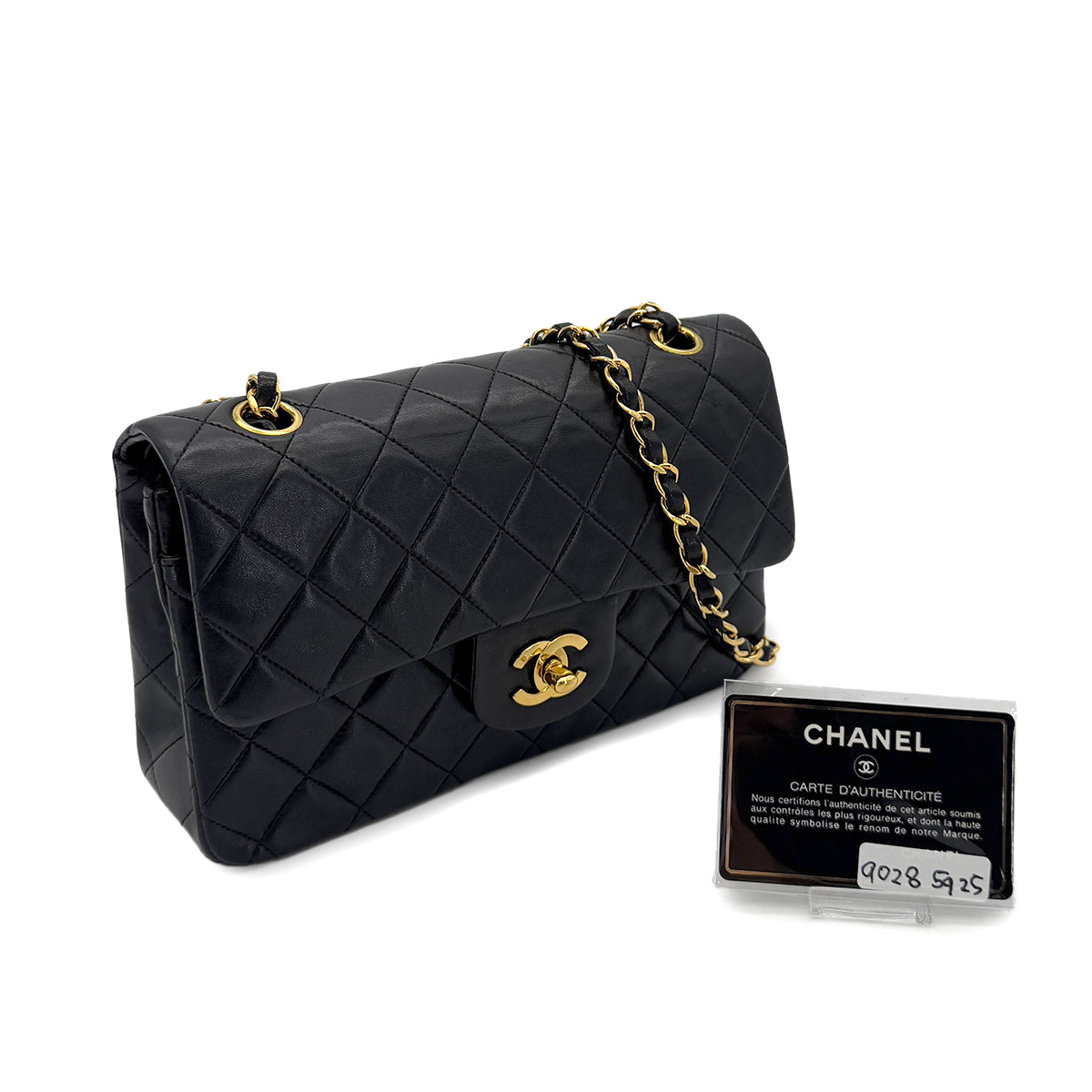 CHANEL VINTAGE CLASSIC FLAP SMALL CHAIN SHOULDER BAG BLACK LAMB SKIN 90285925