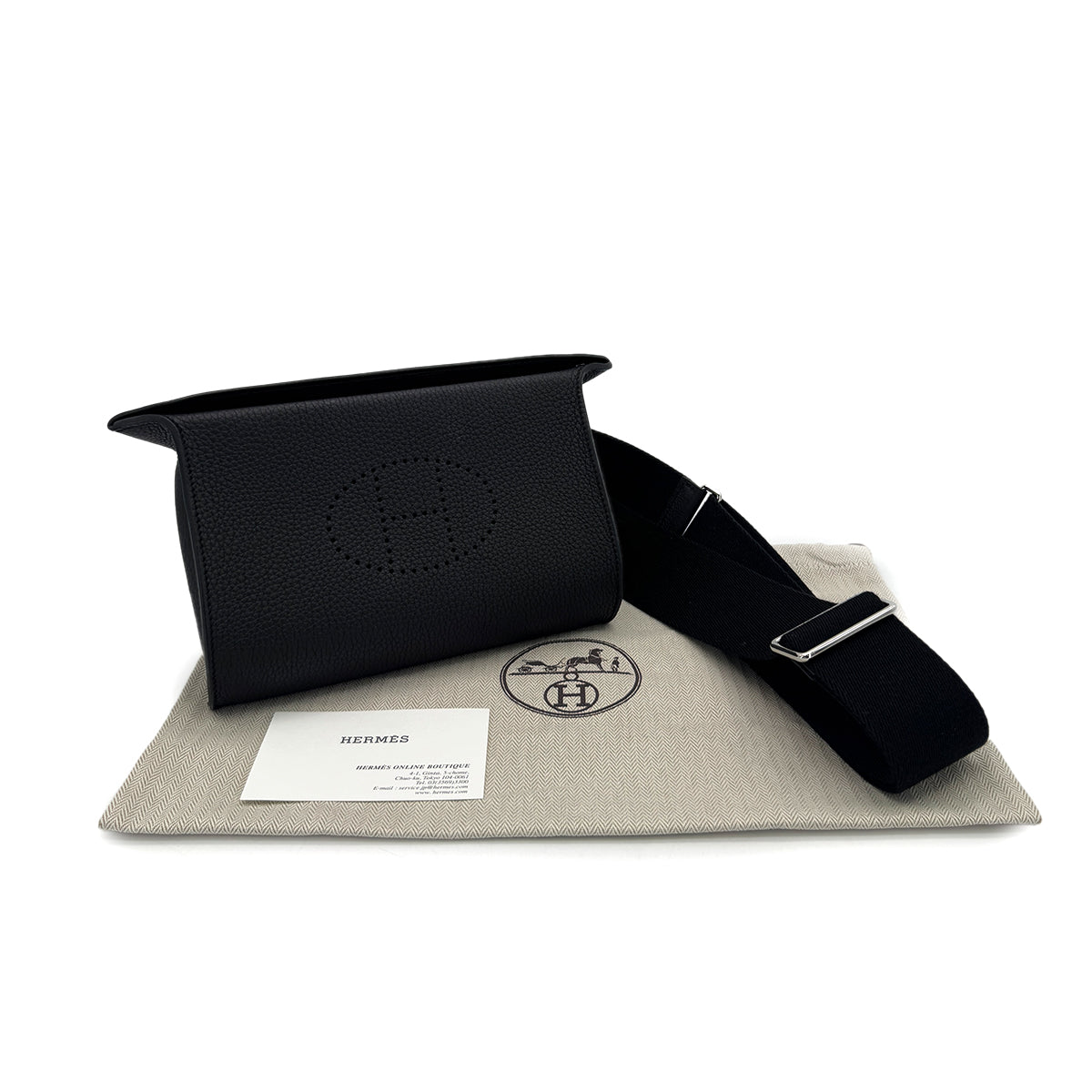 HERMES VIDEPOCHES EVELYN PUNCHING CROSS BODY SHOULDER BAG BLACK TOGO W 90285929