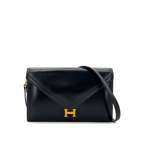 HERMES LYDIE BLACK CLUTCH SHOULDER BAG BOXCALF 〇S 90285936 - PURPOSE