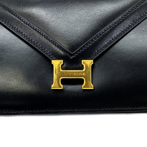 HERMES LYDIE BLACK CLUTCH SHOULDER BAG BOXCALF 〇S 90285936 - PURPOSE
