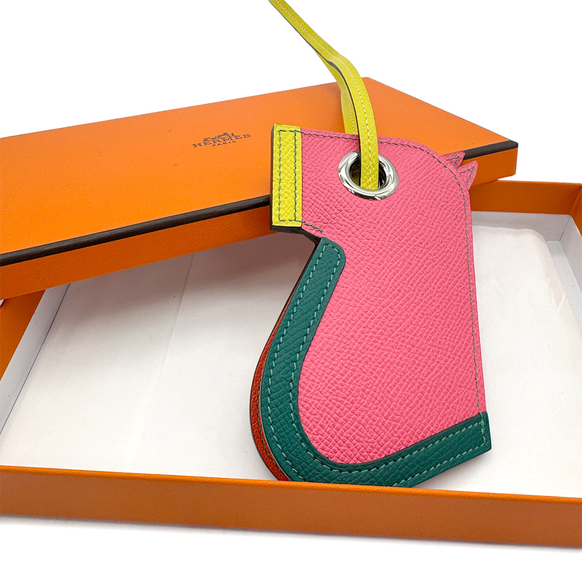 HERMES BAG CHARM CAMAIL ROSE AZALEE MALACHITE LIME VEAU EPSOM A SHW 90285943