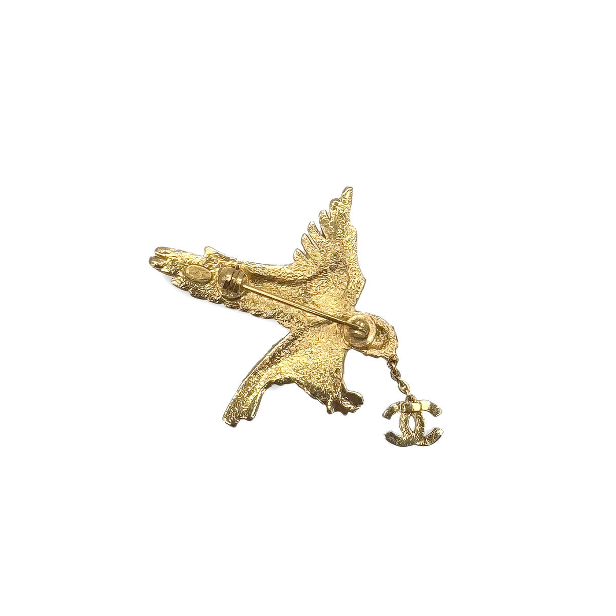 CHANEL VINTAGE COCOMARK BROOCH EAGLE RHINESTONE GOLD ACCESSORY 01P 90285946