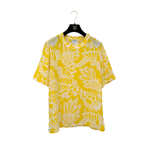 CHANEL COCO BUTTON PETOIDS SHORT SLEEVED SHIRT YELLOW SILK RTW 90285953