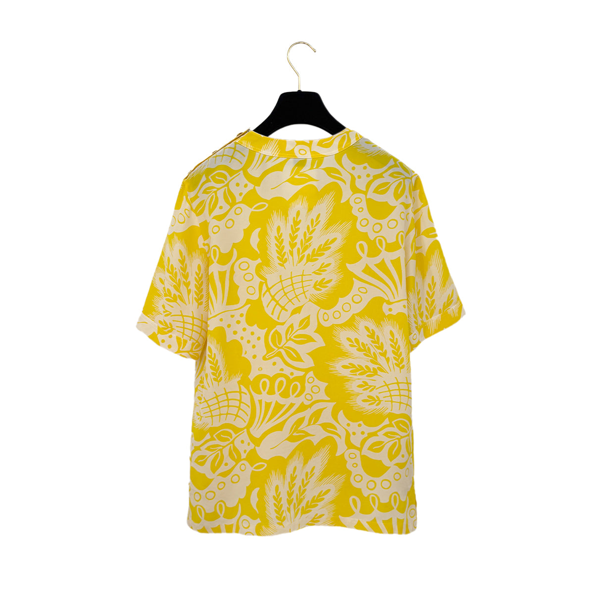 CHANEL COCO BUTTON PETOIDS SHORT SLEEVED SHIRT YELLOW SILK RTW 90285953