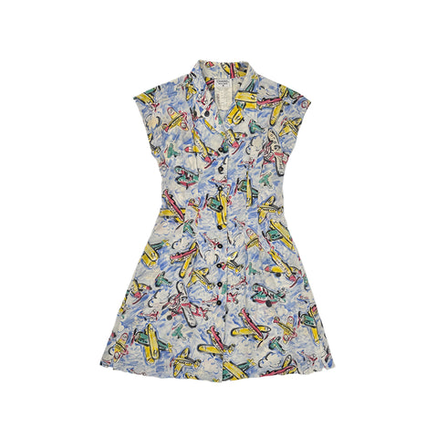 CHANEL VINTAGE COCO BUTTON AIRPLANE PATTERN DRESS 94SS RUNWAY COLLECTION MULTICOLOR SILK 38 94P RTW 90285954 - PURPOSE