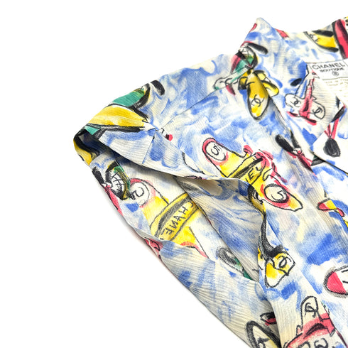 CHANEL VINTAGE COCO BUTTON AIRPLANE PATTERN DRESS 94SS RUNWAY COLLECTION MULTICOLOR SILK 38 94P RTW 90285954 - PURPOSE