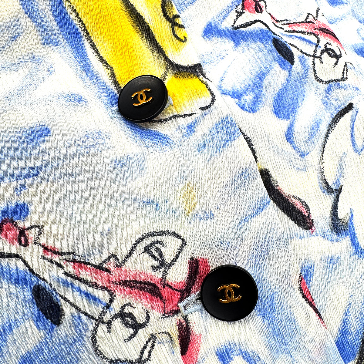 CHANEL COCO BUTTON AIRPLANE PATTERN DRESS 94SS RUNWAY COLLECTION MULTICOLOR SILK 38 94P RTW 90285954