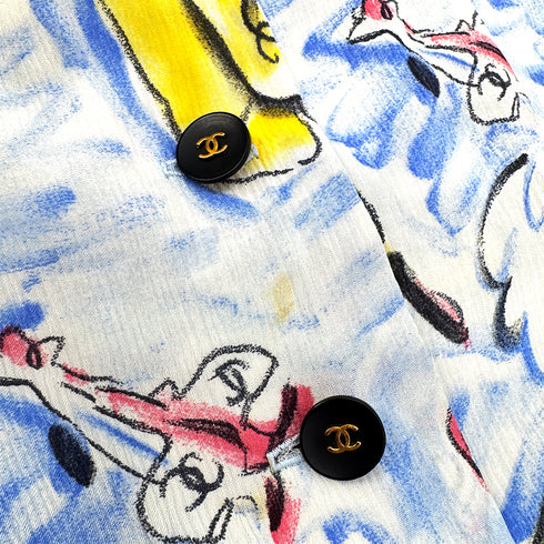 CHANEL VINTAGE COCO BUTTON AIRPLANE PATTERN DRESS 94SS RUNWAY COLLECTION MULTICOLOR SILK 38 94P RTW 90285954 - PURPOSE