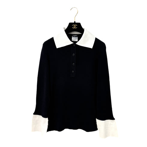 CHANEL COCOMARK BUTTON BICOLOR KNIT TOPS BLACK WHITE COTTON 48 07P RTW 90285955