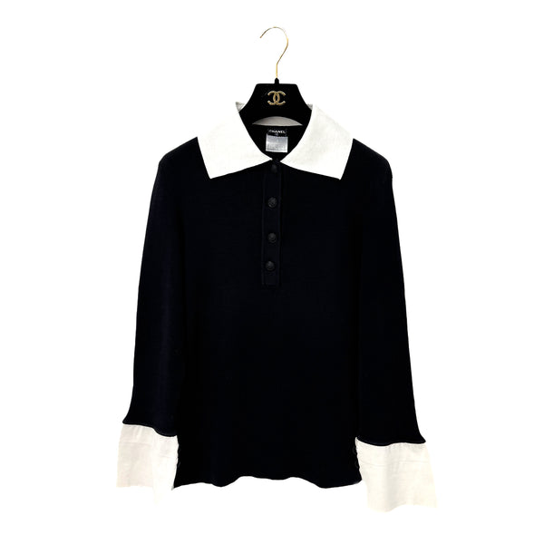 CHANEL COCOMARK BUTTON BICOLOR KNIT TOPS BLACK WHITE COTTON 48 07P RTW 90285955