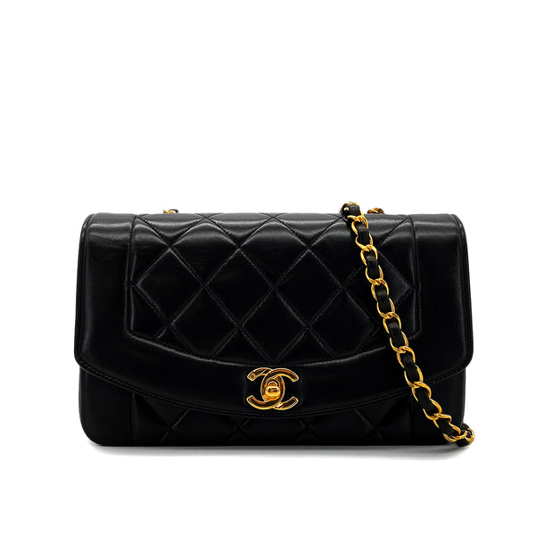 CHANEL VINTAGE DIANA SMALL CHAIN SHOULDER BAG BLACK LAMB SKIN 90286010 - PURPOSE