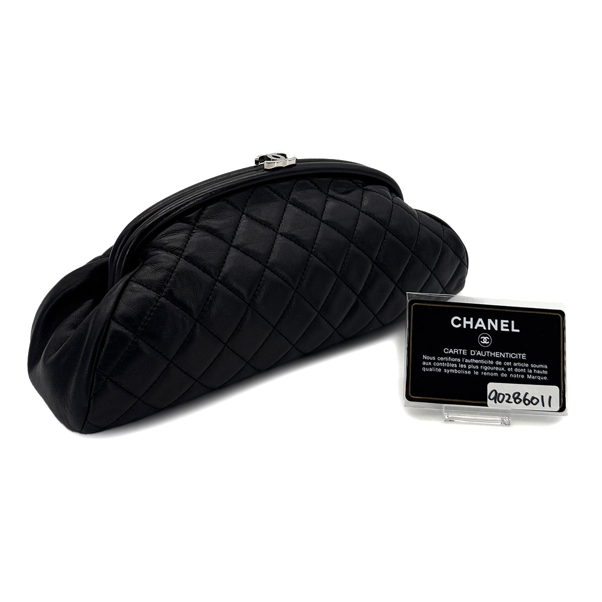 CHANEL VINTAGE MATELASSE CLUTCH BAG BLACK LAMB SKIN 90286011