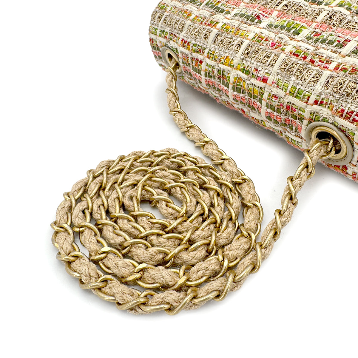CHANEL MINI MATELASSE CHAIN SHOULDER BAG NATURAL HEMP LAFFIA LEATHER 90286015