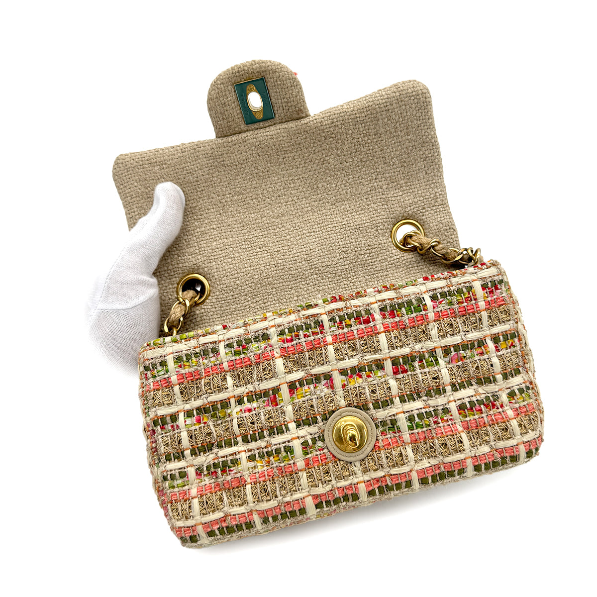 CHANEL MINI MATELASSE CHAIN SHOULDER BAG NATURAL HEMP LAFFIA LEATHER 90286015