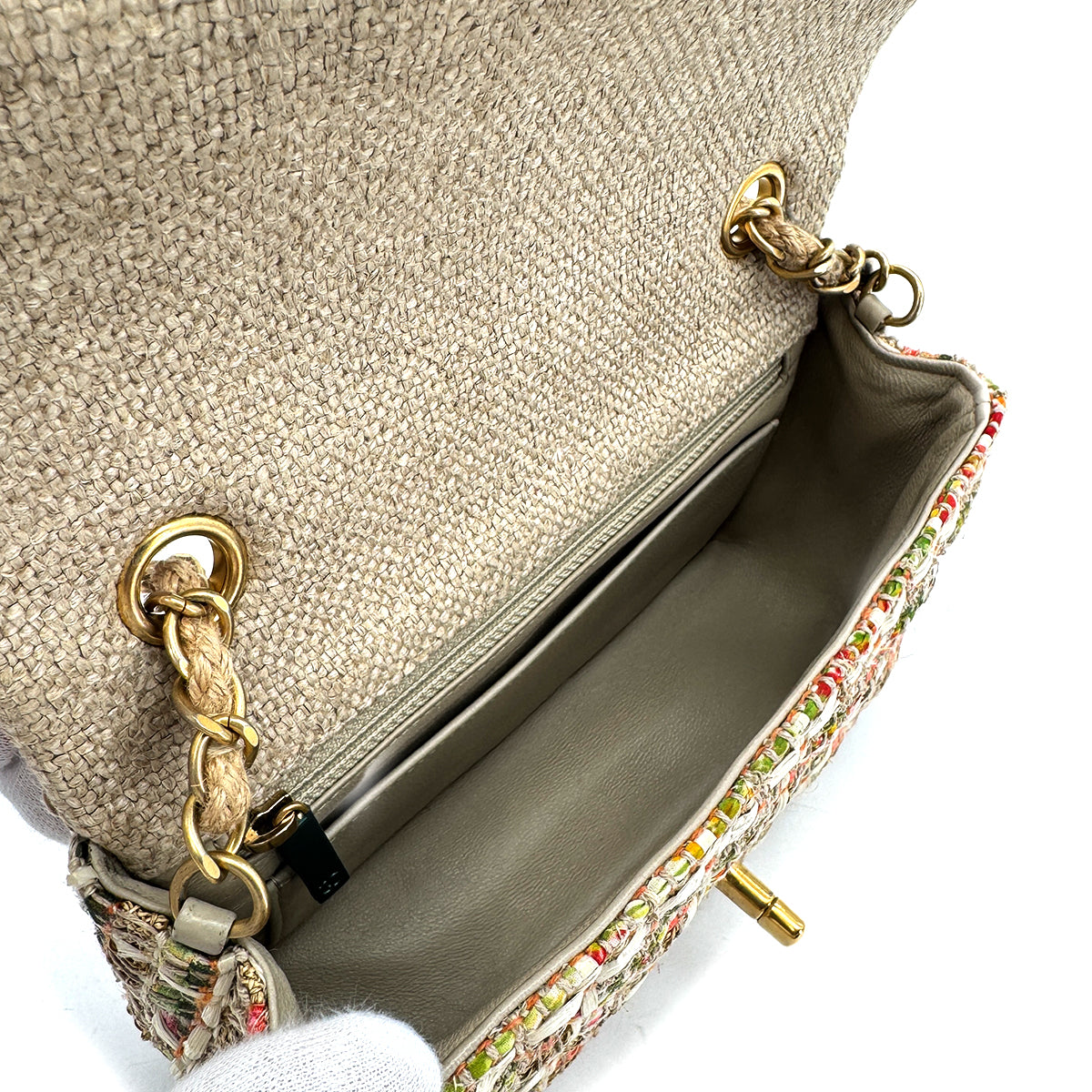 CHANEL MINI MATELASSE CHAIN SHOULDER BAG NATURAL HEMP LAFFIA LEATHER 90286015