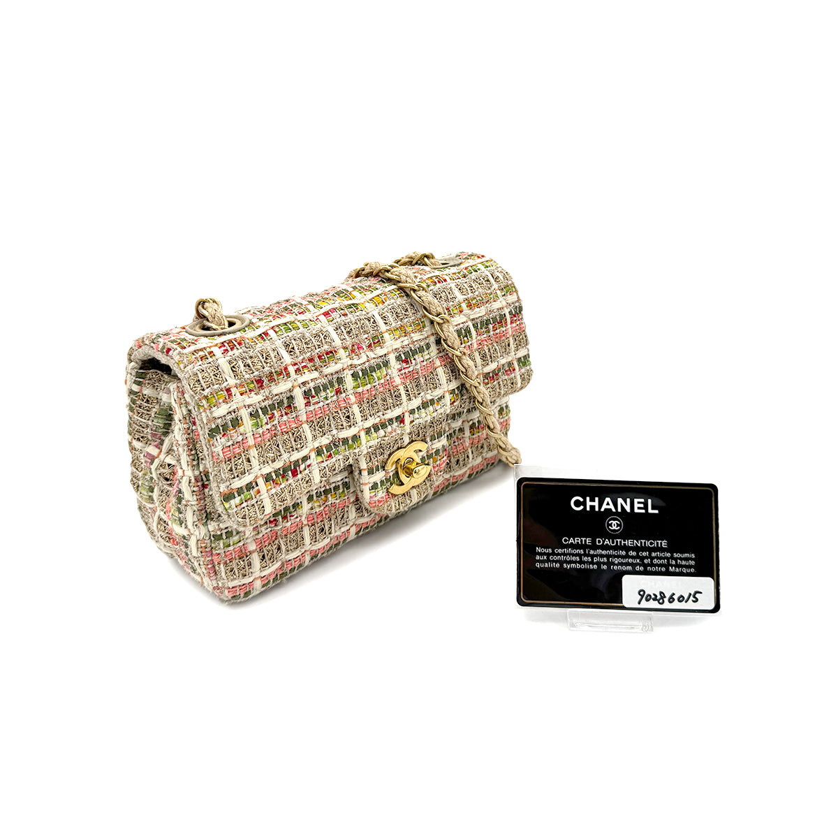 CHANEL MINI MATELASSE CHAIN SHOULDER BAG NATURAL HEMP LAFFIA LEATHER 90286015