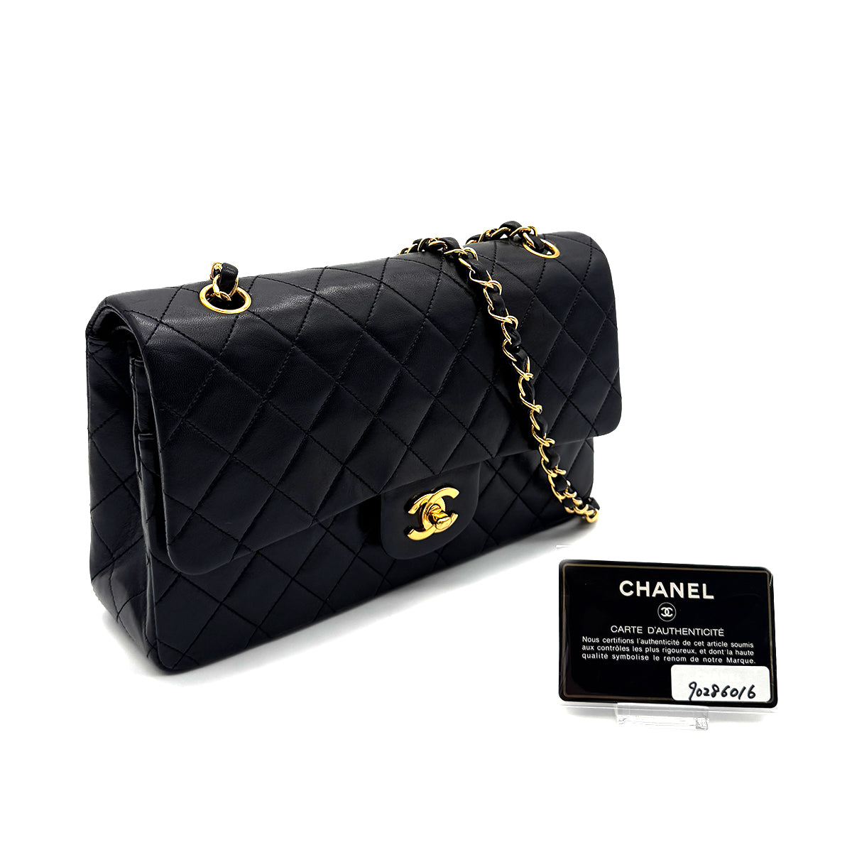 CHANEL VINTAGE CLASSIC FLAP MEDIUM CHAIN SHOULDER BAG BLACK LAMB SKIN 90286016