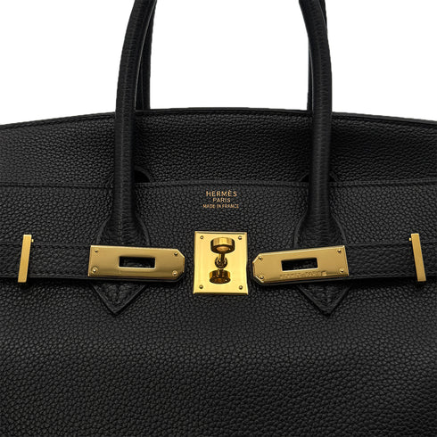 HERMES BIRKIN 35 BLACK TAURILLON CLEMENCE HAND BAG ▢G GHW 90286018 - PURPOSE