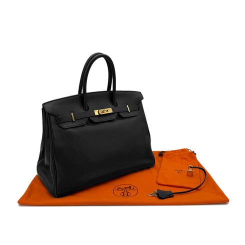 HERMES BIRKIN 35 BLACK TAURILLON CLEMENCE HAND BAG ▢G GHW 90286018 - PURPOSE